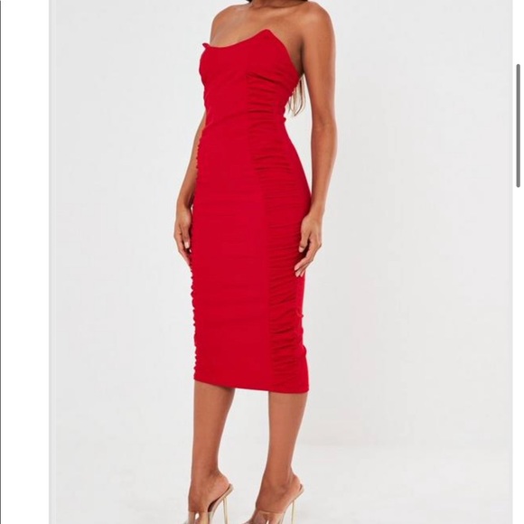 Missguided 	red scuba crepe ruched side midaxi dress - Picture 1 of 4